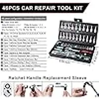 46 in 1 Tool Kit  1/4'' inch Screwdriver wrench set for Multi Purpose Combination Tool Case Extension Bar and Adapter for Bike, Car Repairs goti pana set, 46 Pieces Socket Set (Multi color)-thumb1