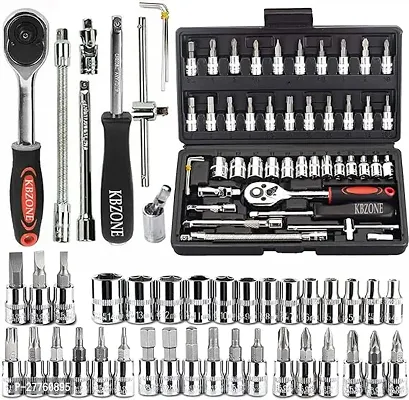 46 in 1 Tool Kit  1/4'' inch Screwdriver wrench set for Multi Purpose Combination Tool Case Extension Bar and Adapter for Bike, Car Repairs goti pana set, 46 Pieces Socket Set (Multi color)-thumb2