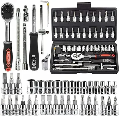 46 in 1 Pcs Combination Wrench Set/Socket, CarBike Repairing Hand Tool Long Handle Kit 46pcs Combo Tools Repair Box for Spanner Force Kit, Tools Set-thumb2