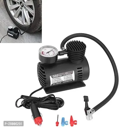 Electric Air Compressor Inflator Pump for car, Bike, tubeless tyre. 12V 300 PSI air Pump for Bicycle, Football, Basketball (Black)-thumb0