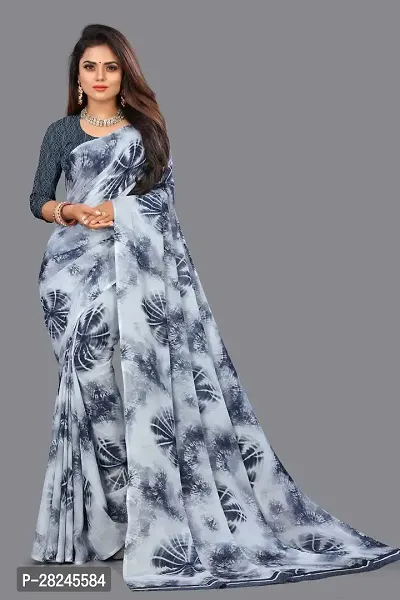 Stylish Grey Georgette Saree with Blouse piece For Women-thumb0