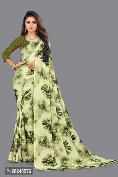 Stylish Green Georgette Saree with Blouse piece For Women-thumb0