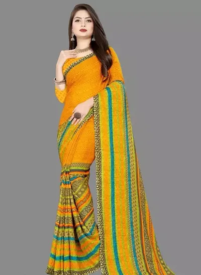 Multicolored Georgette Striped Printed Sarees