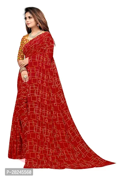 Stylish Red Georgette Saree with Blouse piece For Women-thumb2