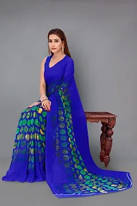 Stylish Blue Georgette Saree without Blouse piece For Women-thumb2