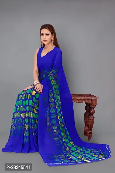 Stylish Blue Georgette Saree without Blouse piece For Women-thumb3