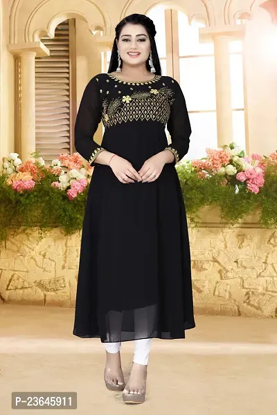 Elegant Georgette Embellished Gown Black Gown for Women-thumb0