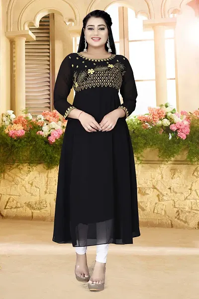 Elegant Georgette Embellished Gown Black Gown for Women