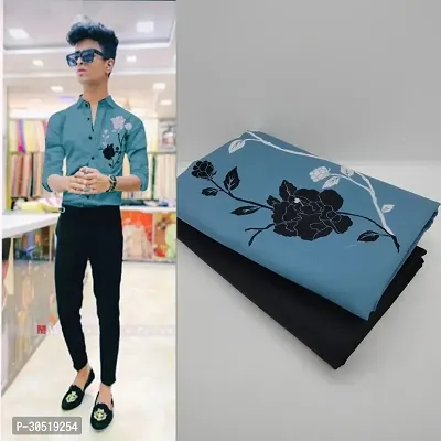 Stylish Blue Polycotton Embellished Shirt And Trouser Set Clothing Fabric For Men