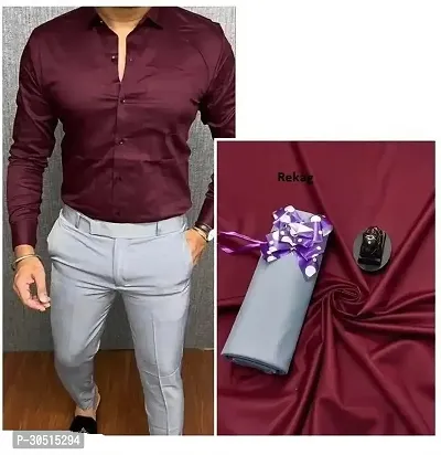 Stylish Polycotton Solid Shirt And Trouser Set Fabric For Men-thumb0