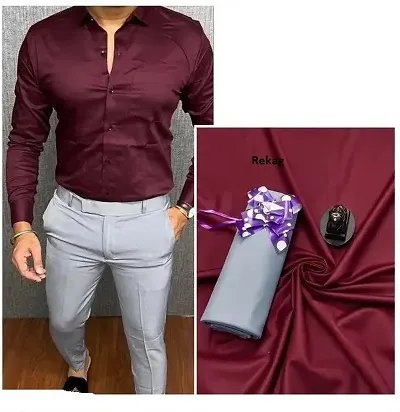 Stylish Solid Polycotton Shirt And Trouser Set Fabric For Men