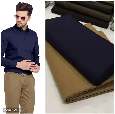 Stylish Navy Blue Cotton Blend Embellished Shirt And Trouser Set Clothing Fabric For Men