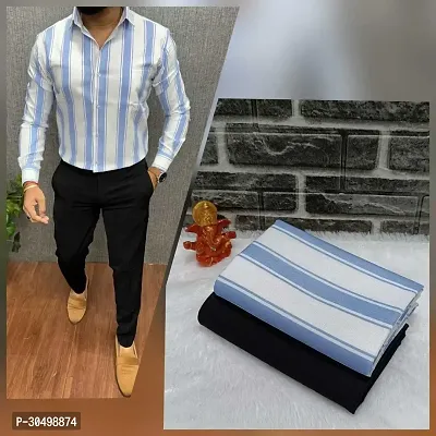 Stylish Polycotton Striped Shirtand Trouser Set Fabric-thumb0