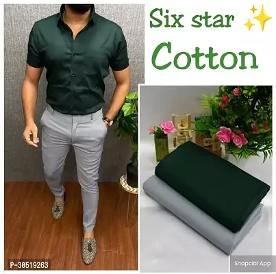 Stylish Green Polycotton Embellished Shirt And Trouser Set Clothing Fabric For Men-thumb0