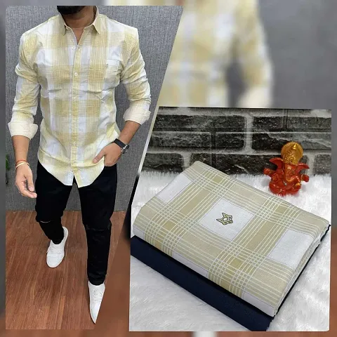 Trendy Cotton Blend Printed Shirt And Trouser Set Fabric For Men