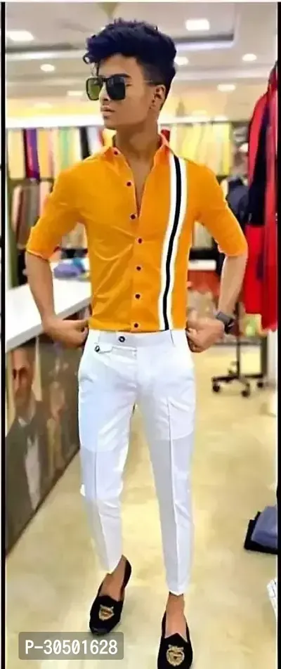 Stylish Yellow Polycotton Shirt And Trouser Set Clothing Fabric For Men