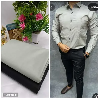 Stylish Grey Cotton Linen Shirt And Trouser Set Clothing Fabric For Men