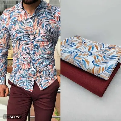 Stylish Multicoloured Polycotton Shirt And Trouser Set Fabric For Men-thumb0