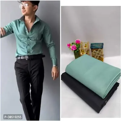 Stylish Green Polycotton Embellished Shirt And Trouser Set Clothing Fabric For Men