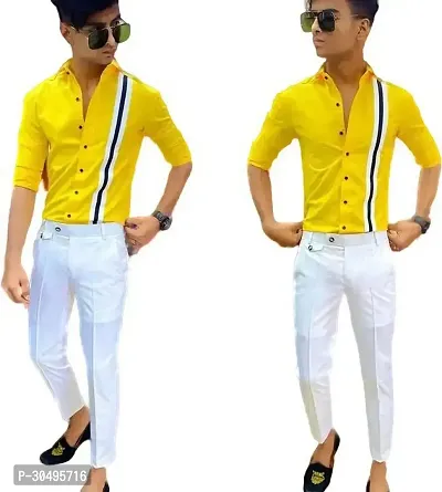 Stylish Cotton Linen Yellow Shirt and Trouser Fabric-thumb0