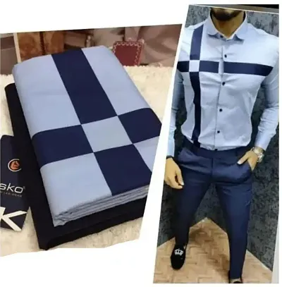 Stylish Checked Polycotton Shirt And Trouser Set Fabric For Men