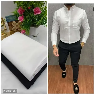 Stylish White Cotton Blend Shirt And Trouser Set Clothing Fabric For Men-thumb0