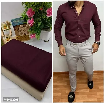 Stylish Multi Solid Polycotton Shirt And Trouser Set Fabric For Men