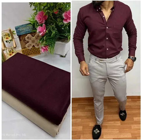 Stylish Solid Polycotton Shirt And Trouser Set Fabric For Men