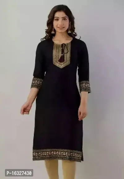 Trendy Black Rayon A-Line Kurti For Women-thumb0