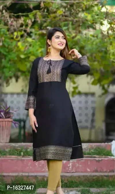 Trendy Black Rayon A-Line Kurti For Women-thumb0