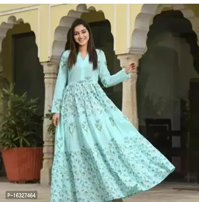 Trendy Turquoise Rayon Gown Kurti For Women-thumb0