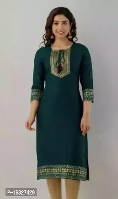 Trendy Teal Rayon A-Line Kurti For Women-thumb0