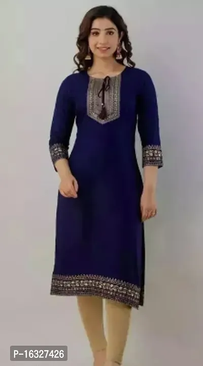 Trendy Navy Blue Rayon A-Line Kurti For Women-thumb0