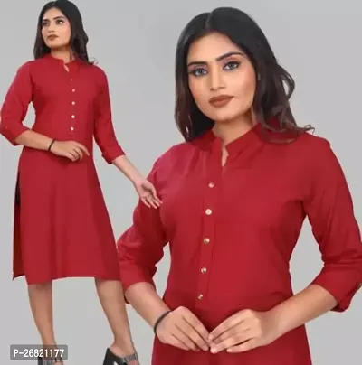 Stylish Red Rayon Straight Printed Stitched Kurti For Women-thumb0