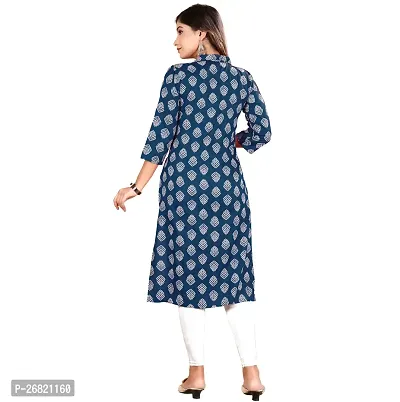 Stylish Blue Rayon Straight Printed Stitched Kurti For Women-thumb3