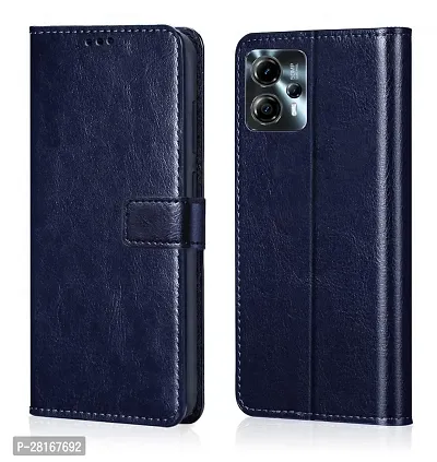 BINTAGE Magnetic Case Artificial Leather Flip Cover for Motorola Moto G13 - Aegean Blue-thumb0