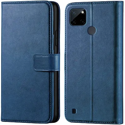 Cloudza Realme C21Y Flip Back Cover | PU Leather Flip Cover Wallet Case with TPU Silicone Case Back Cover for Realme C21Y Blue