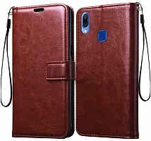 BINTAGE Magnetic Case Artificial Leather Flip Cover for Vivo Y11 - Brown-thumb1