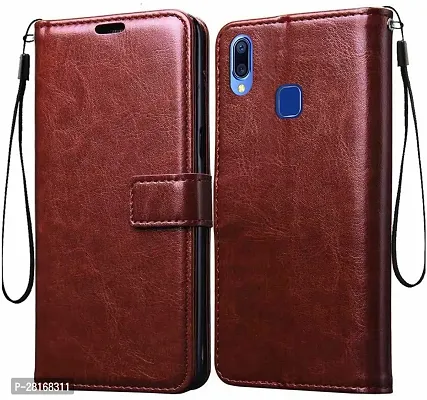 BINTAGE Magnetic Case Artificial Leather Flip Cover for Vivo Y11 - Brown-thumb2