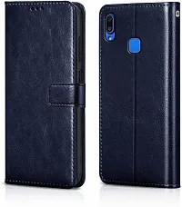 BINTAGE Magnetic Case Artificial Leather Flip Cover for Vivo Y95  / Vivo 1807 - Navy Blue-thumb1