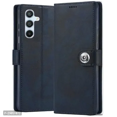 BINTAGE Genuine Leather Finish Flip Cover for SAMSUNG F15 5G -SM-E156B | Inside Back TPU Wallet Button Magnetic Closure for SAMSUNG Galaxy F15 5G - Navy Blue