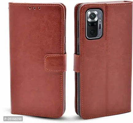 BINTAGE Magnetic Case Artificial Leather Flip Cover for Mi REDMI Note 10 Pro - Executive Brown