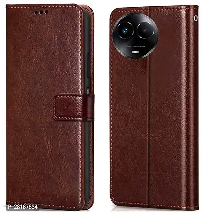 BINTAGE Magnetic Case Artificial Leather Flip Cover for Realme  RMX3785 / Realme_11x 5G - Tan Brown-thumb0