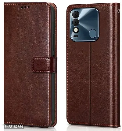 BINTAGE Magnetic Case Artificial Leather Flip Cover for Tecno Spark 8T - Executive Brown-thumb0
