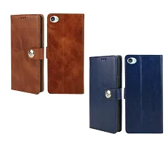 BINTAGE Combo 2 Flip Cover for Vivo 1724 / Vivo Y71 | Wallet Stylish Button Magnetic - Brown / Blue-thumb1