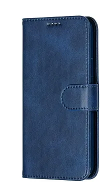 BINTAGE Magnetic Case Artificial Leather Flip Cover for Realme C21 - Navy Blue-thumb1