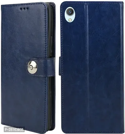 BINTAGE Magnetic Case Artificial Leather Flip Cover for Vivo Y1s - Blue-thumb0