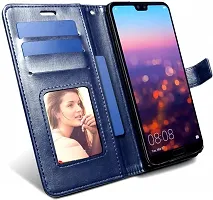 BINTAGE Magnetic Case Artificial Leather Flip Cover for Tecno Spark Go 2021 - KE5 - Navy Blue-thumb2