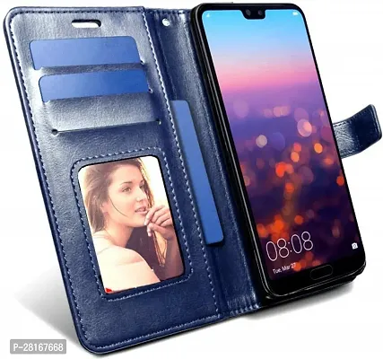 BINTAGE Magnetic Case Artificial Leather Flip Cover for Tecno Spark Go 2021 - KE5 - Navy Blue-thumb3