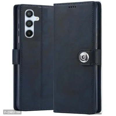 BINTAGE Genuine Leather Finish Flip Cover for SAMSUNG A55 5G - SM-A556E | Inside Back TPU Wallet Button Magnetic Closure for SAMSUNG Galaxy A55 5G - Navy Blue